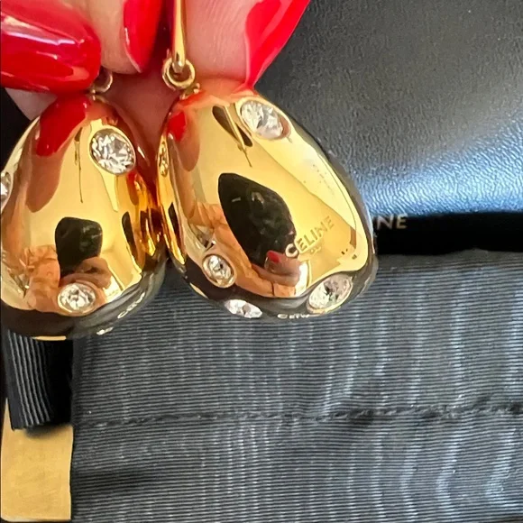 Celine Gold Drop Earrings with Crystal Accents - Picture 3 of 7